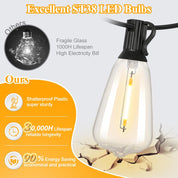LED Outdoor String Lights – 100FT Patio Lights with 52 Shatterproof ST38 Vintage Edison Bulbs – Dimmable Warm White – Waterproof – Black Wire