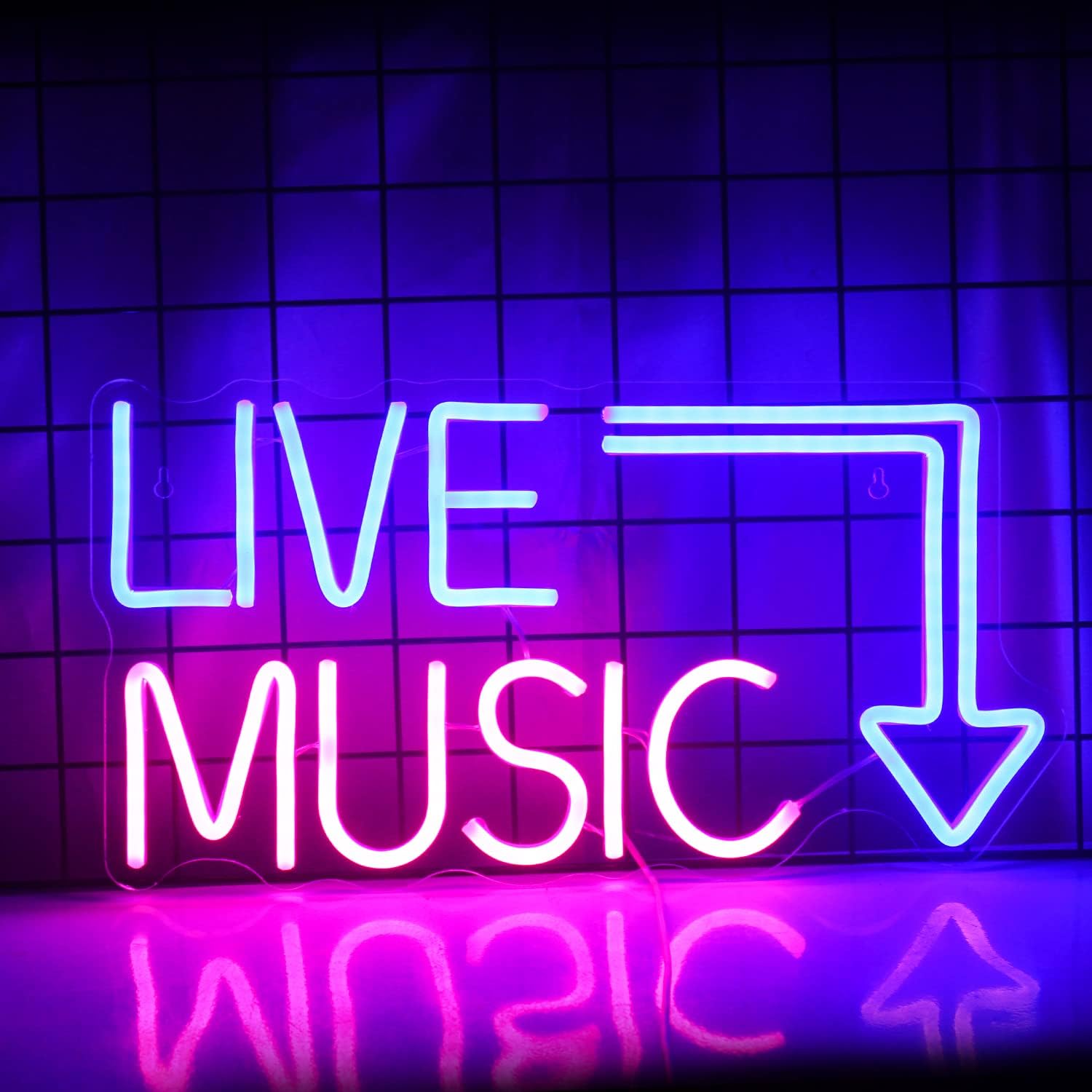 Wanxing Live Music Neon Sign – LED Wall Décor Light in Blue & Pink – USB Powered Neon Sign for Music Studio, Bedroom, Bar, or Party