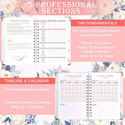 Wedding Planner – Bride’s Organizer Book with 5 Tabbed Sections, Hardcover with Metal Corners, Inner Pockets & Stickers – 6.5" x 8.75"