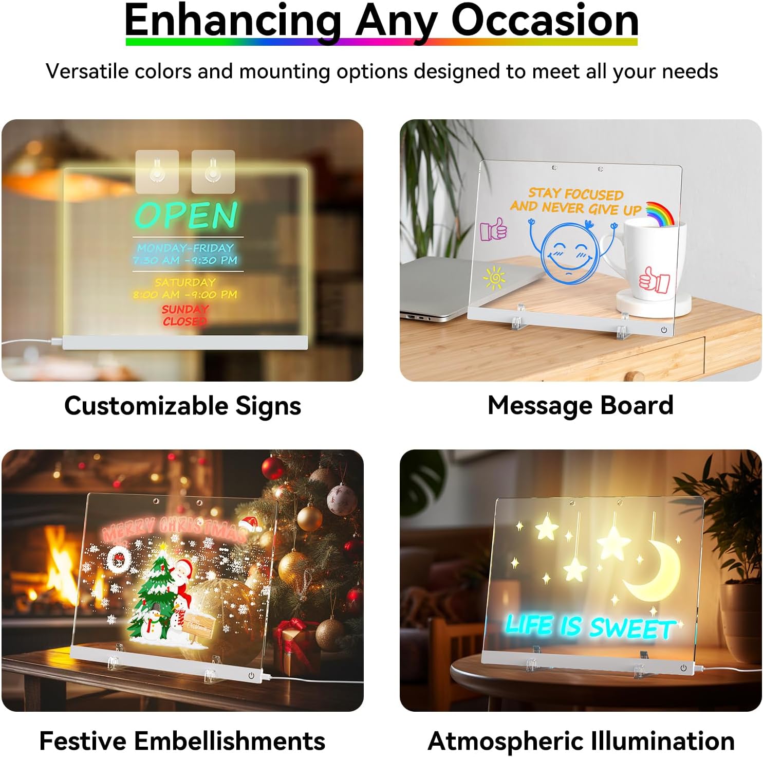 BALLKIND Dry Erase Board with Light – 13.7"x10" LED Neon Glow Message Board with Touch Control, Stand & 7 Markers – White Memo Night Light for Room, Office, Store, or Gift