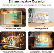 BALLKIND Dry Erase Board with Light – 13.7"x10" LED Neon Glow Message Board with Touch Control, Stand & 7 Markers – White Memo Night Light for Room, Office, Store, or Gift