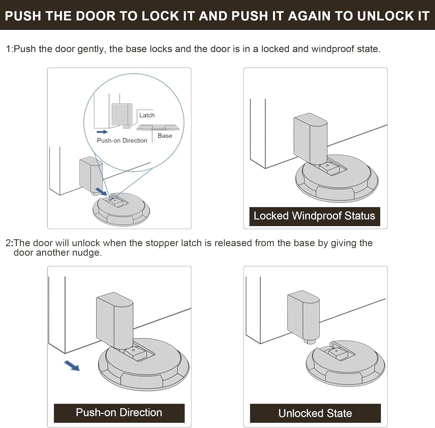 Windproof Heavy Duty Floor Door Stopper – No Drilling Required – Mechanical Hold with Screws & 3M Adhesive – 1 Pack