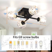 Sputnik Black Crystal 4-Light Semi Flush Mount Ceiling Light – Modern Industrial Chandelier with Round Crystal Shades, G9 LED Compatible