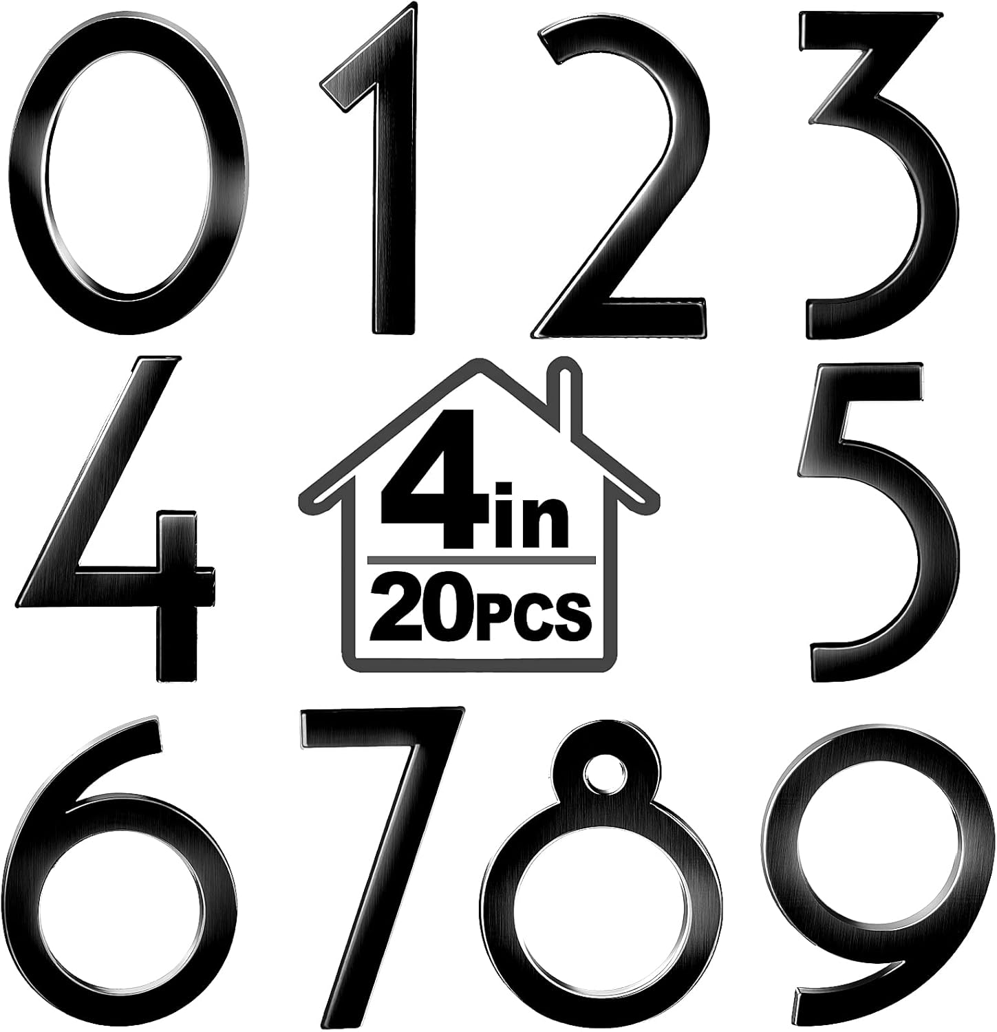 20-Pack 4" Self-Adhesive 3D House Numbers – Black Plastic Raised Address Stickers (0–9) for Mailbox, Door, Office, Apartment, Hotel, Garden Signs