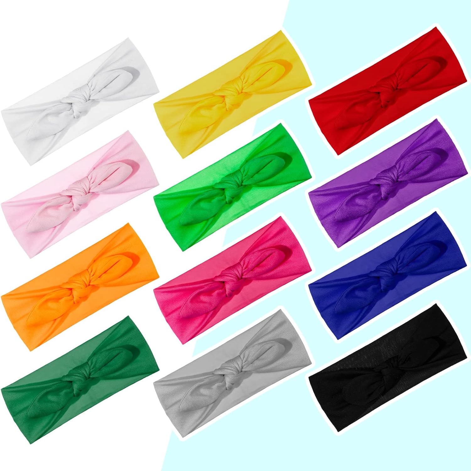 Giegxin 12-Pack Colorful Cloth Headbands for Girls – Removable Rabbit Ear Bow Hairbands, 12 Colors