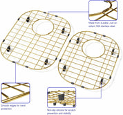 Sink Protectors for Kitchen Sink – Universal Double Bowl Bottom Grid, Offset Drain, Golden Stainless Steel, 11.6" x 13.12", 2-Pack