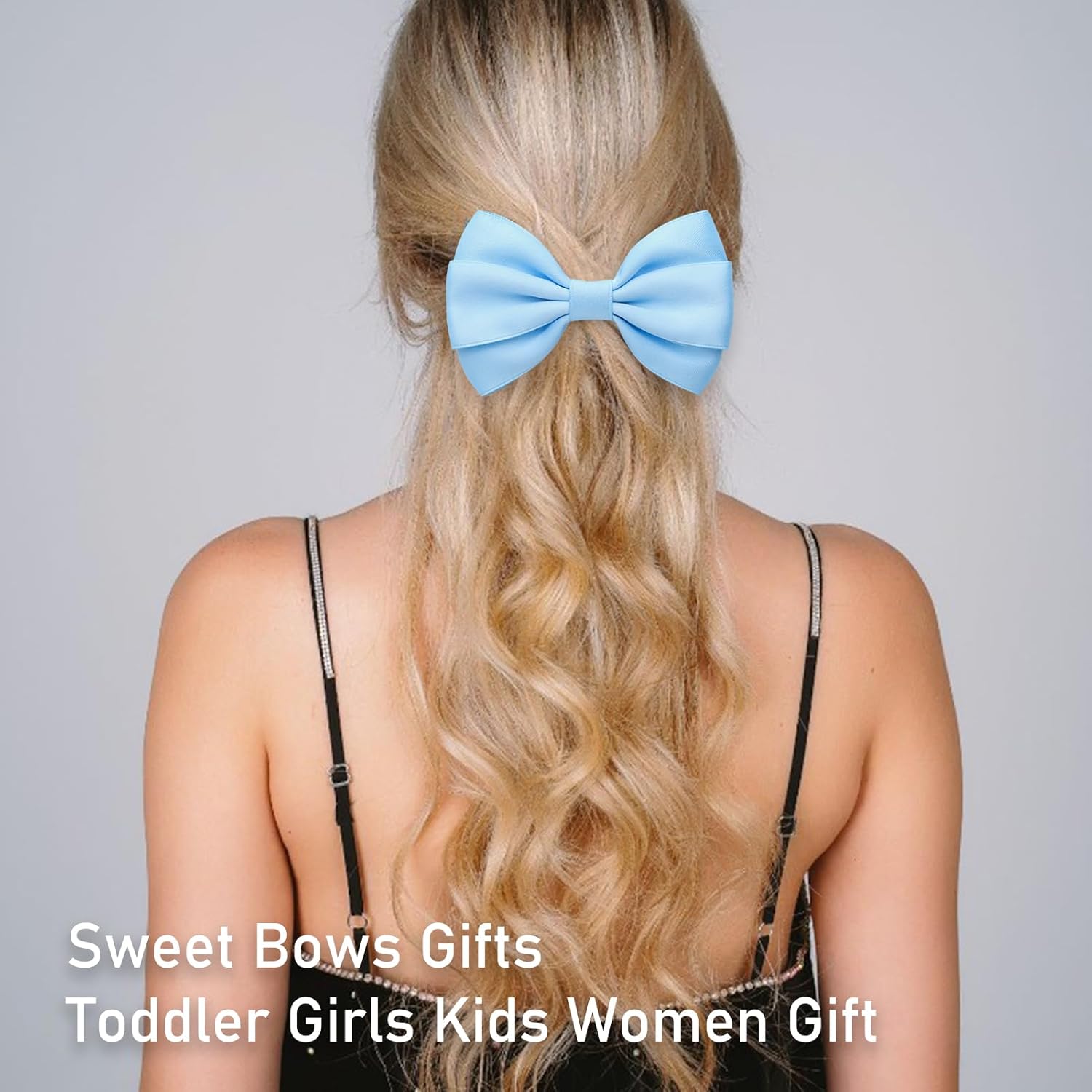 Zolyco 4.5" Hair Bows for Women & Girls – Thick Ribbon Boutique Alligator Clips, Double Bow Design Hair Accessories – 2 Pcs (Light Blue)