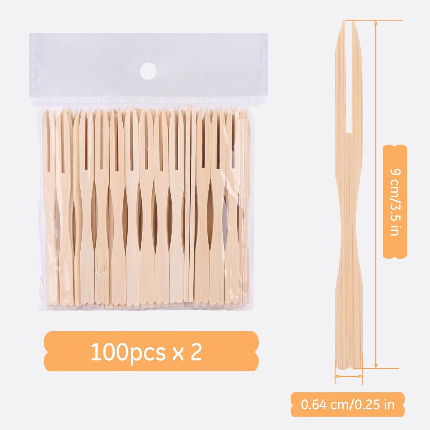 JTMY AOTA 200 Pack Bamboo Cocktail Forks – 3.5 Inch Natural Toothpicks for Appetizers, Dessert, Fruit & Catering