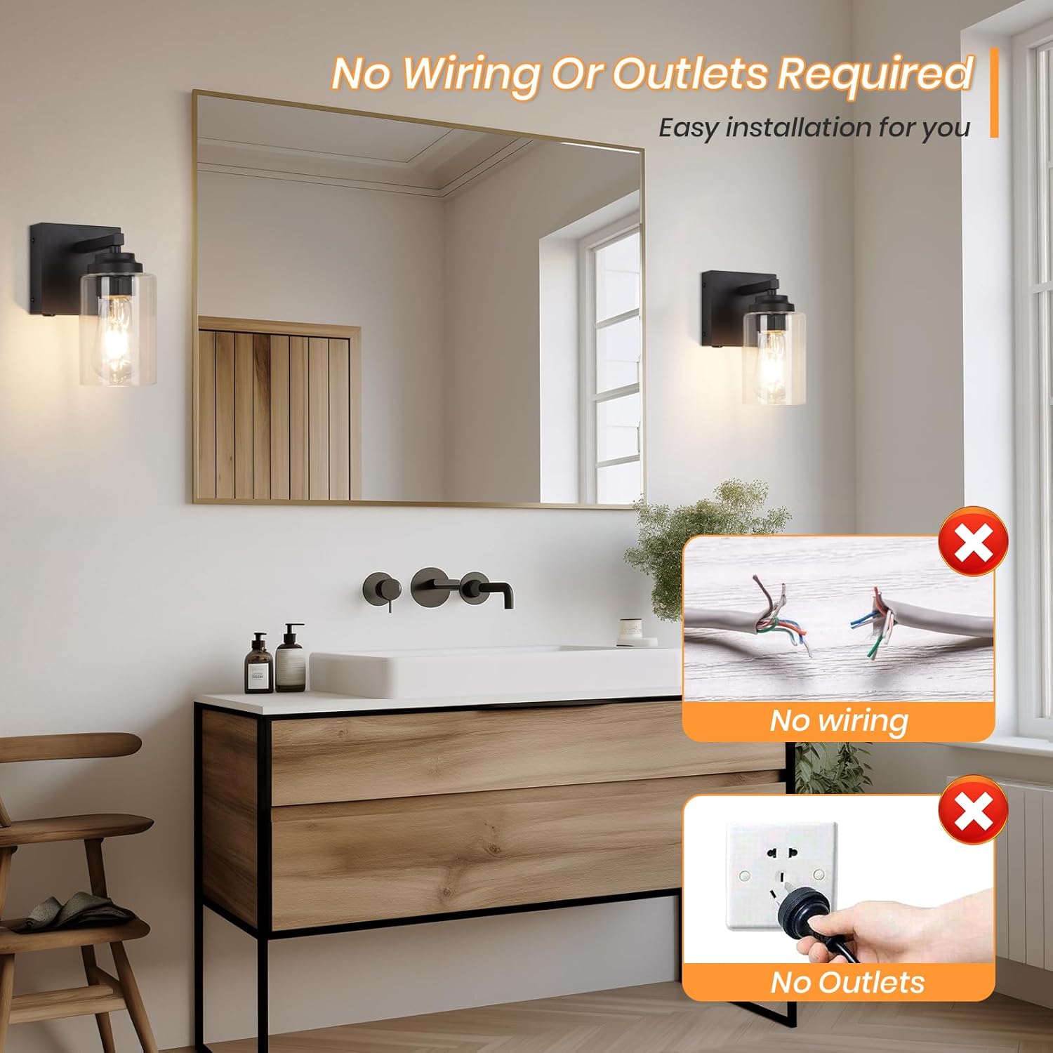 Rechargeable Wall Lights Set of 2 – Dimmable Battery-Operated Wall Sconce with 15000mAh Endurance, Wireless and Fast Charging, for Bedroom, Living Room, Hallway