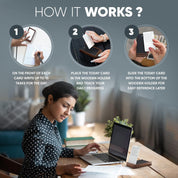 Mind Design Undated Daily Planner with Walnut Stand – 120 Checklist Cards & 10 Goal Cards – 3x5” Spiral-Bound Notepads – Magnetic Closure