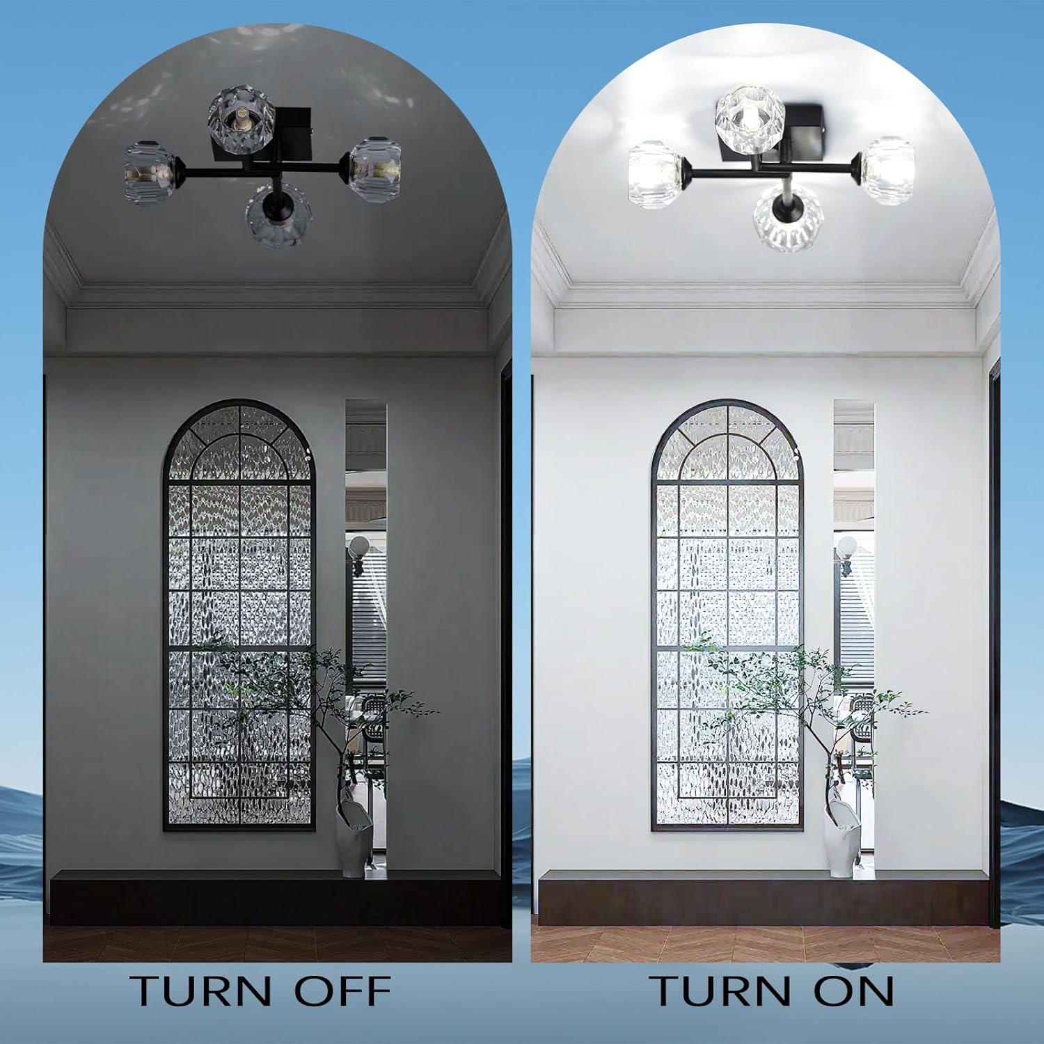 Sputnik Black Crystal 4-Light Semi Flush Mount Ceiling Light – Modern Industrial Chandelier with Round Crystal Shades, G9 LED Compatible