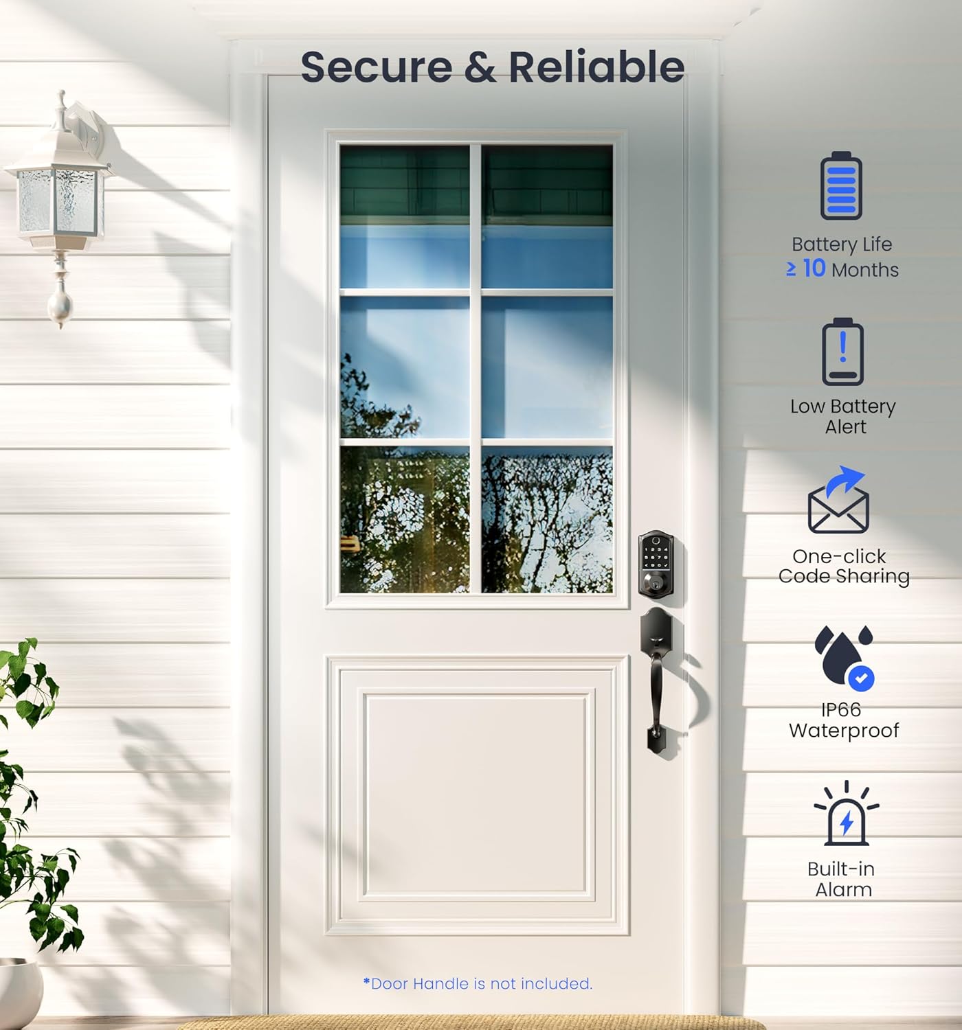 VE017 Fingerprint Smart Door Lock – 7-in-1 Keyless Entry with App Control, Biometric, Touchscreen Keypad, Auto Lock – Matte Black