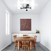 Sputnik Black Crystal 4-Light Semi Flush Mount Ceiling Light – Modern Industrial Chandelier with Round Crystal Shades, G9 LED Compatible