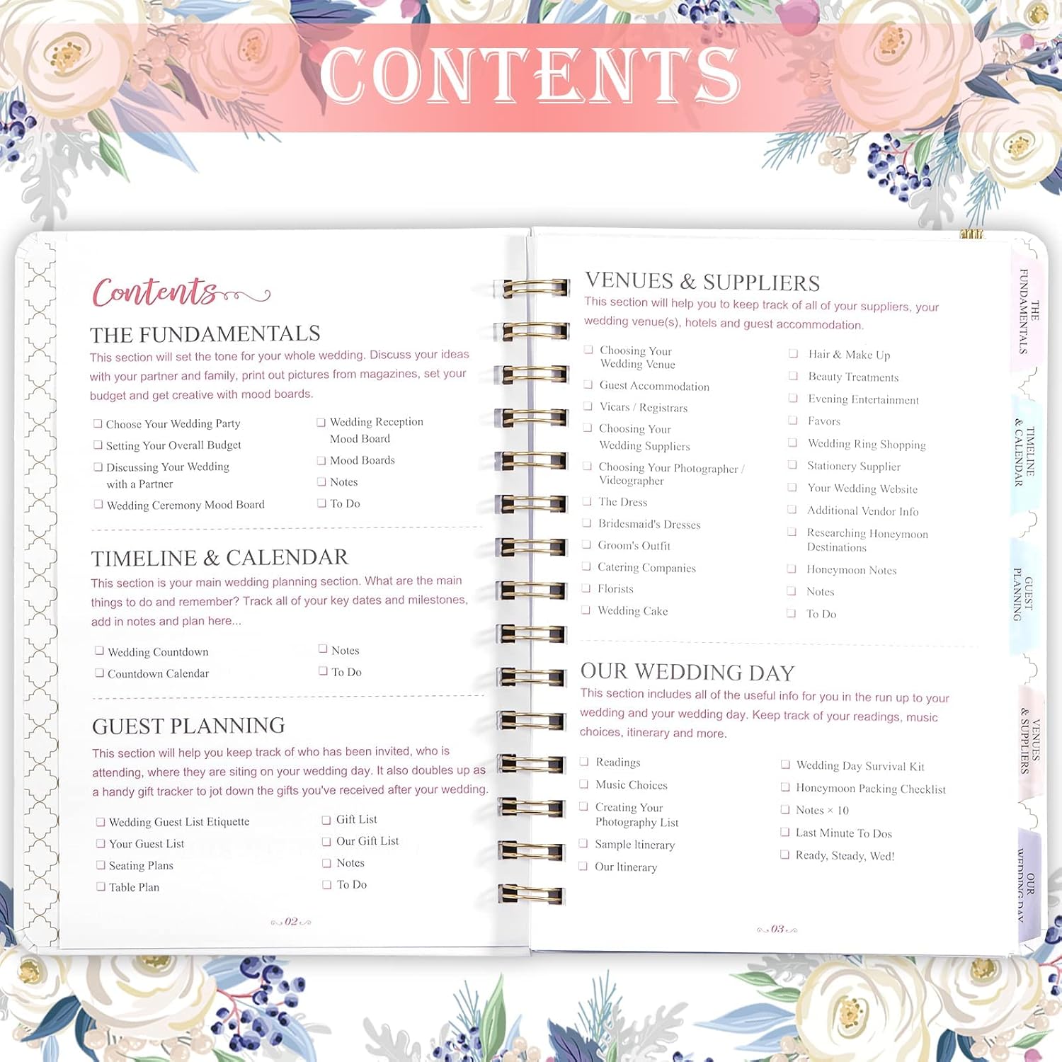 Wedding Planner – Bride’s Organizer Book with 5 Tabbed Sections, Hardcover with Metal Corners, Inner Pockets & Stickers – 6.5" x 8.75"