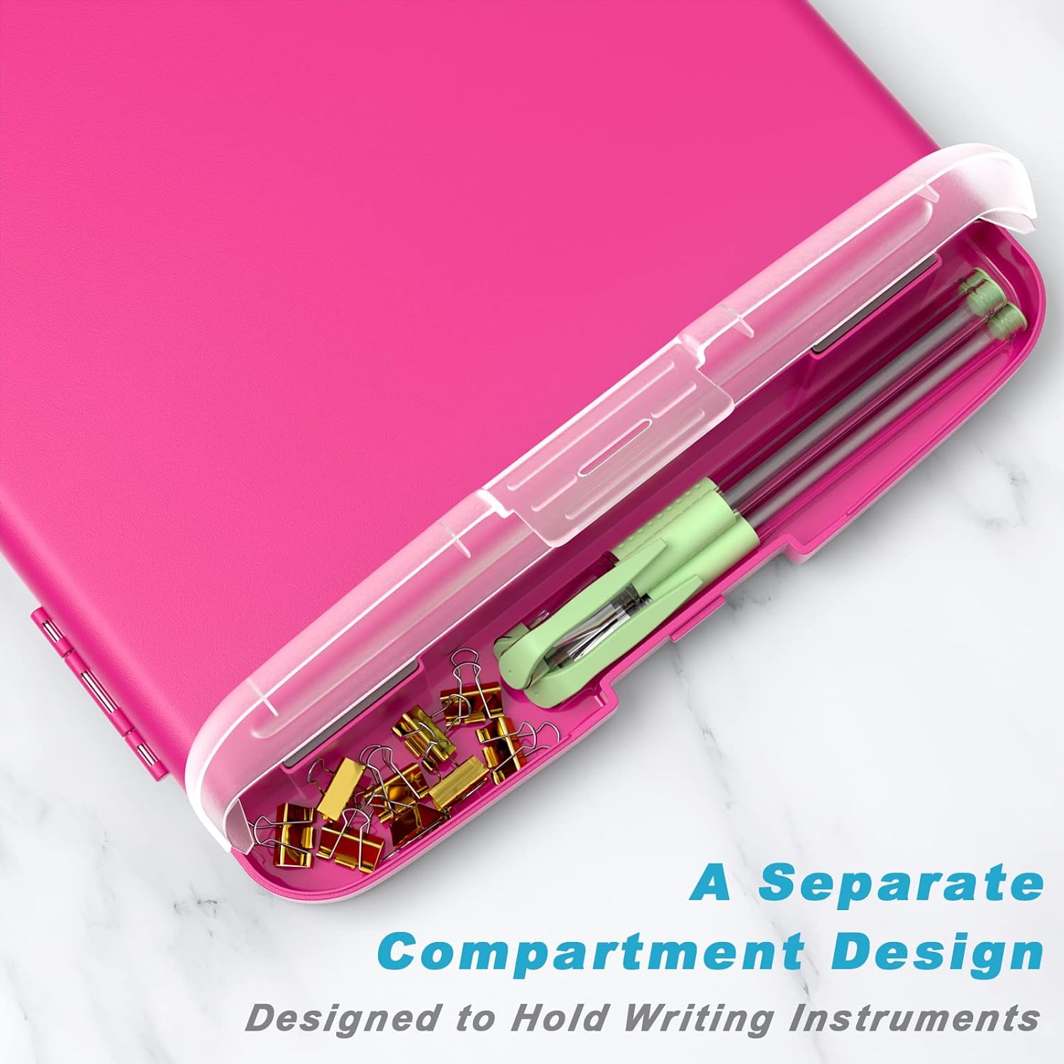 Rimilak Plastic Clipboard with Storage – 8.5 x 11 High Capacity Side-Opening Folio Nursing Case with Pen Holder – Red