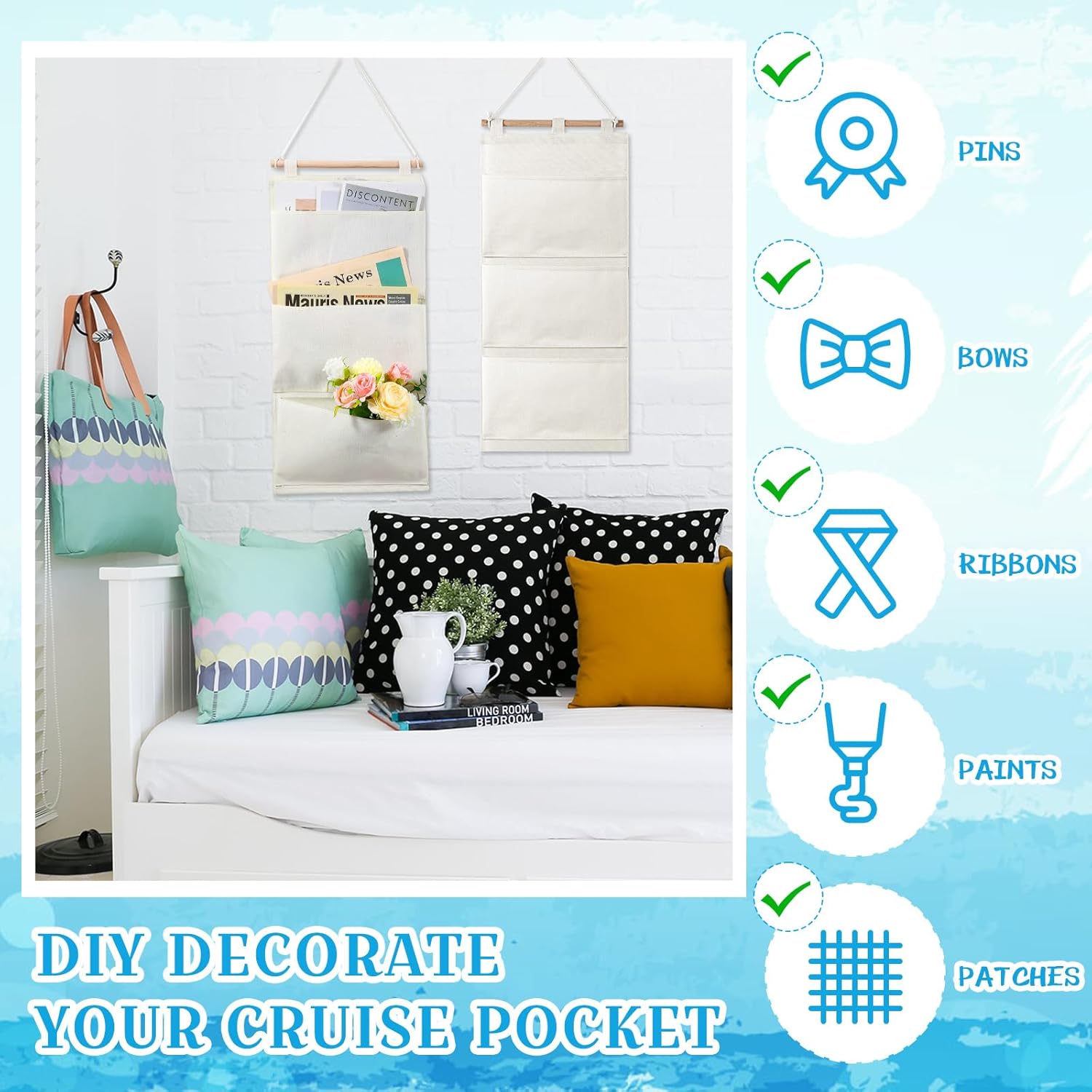 2-Pack Fish Extender Gift Hangers – 3-Pocket Cruise Hanging Organizers for FE Gift Exchanges & Pixie Dusting, 2025 Cruise Ready (White)