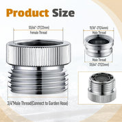 Faucet Adapter with Aerator – Sink Faucet to Garden Hose Adapter, 3/4" GHT Thread, Brass Chrome-Plated Connector