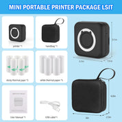 HUIJUTCHEN Mini Pocket Printer with Case – Portable Bluetooth Thermal Printer with 10 Rolls Paper, Black Ink, for Photos, Journals, Notes & Lists – Black