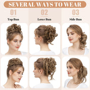 SARLA 2PCS Messy Bun Hair Pieces with Detachable Claw Clip – Wavy Curly Synthetic Updo Hairpieces with Tendrils, Sand