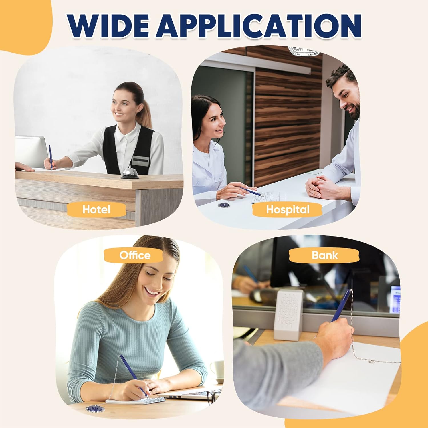 Pasimy Secure Pen with Adhesive Chain and Security Blue Ink Pen Holder for Home Office Supplies (6 Pieces)