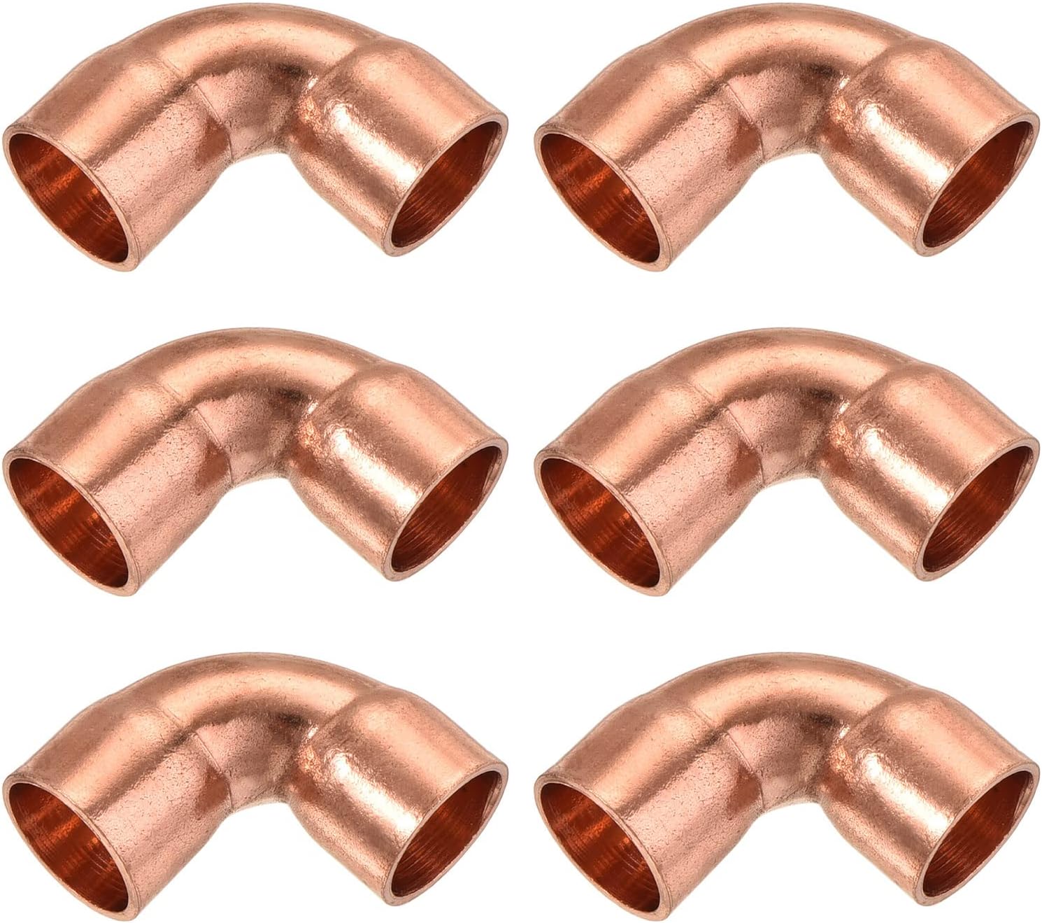 90° Elbow Copper Pipe Fitting – 3/8" ID Short Turn Welding Connectors for HVAC & Air Conditioning (Pack of 6)