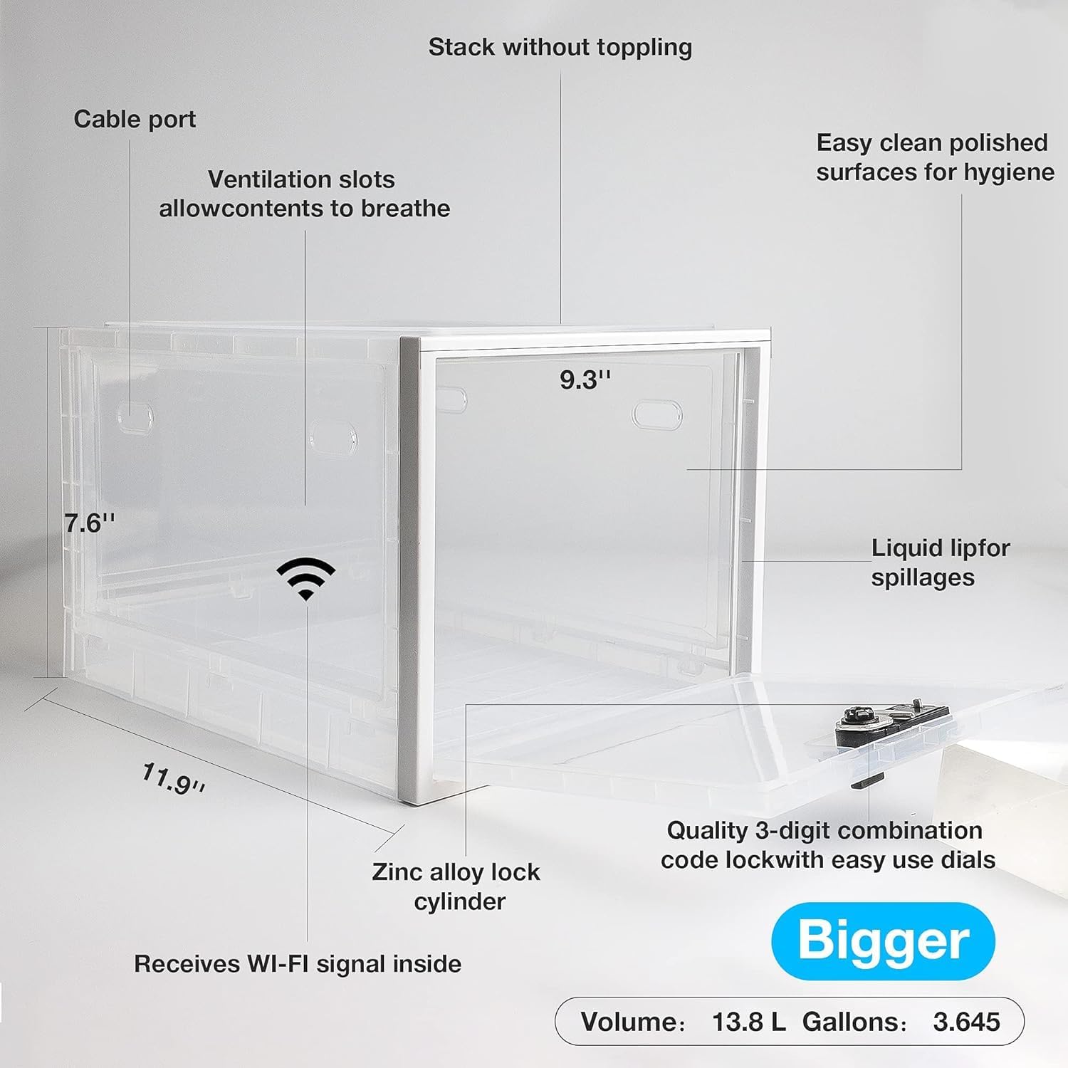 Large Medicine Lock Box – Lockable Plastic Storage with Combination Code for Medication, Snacks, Phones, or Office Use, Clear