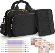 heouvo Bible Cover Case for Women – Includes No Bleed Highlighters, Pens, Tabs & Add-On Book Cover | Large Black Bible Bag with Shoulder Strap & Handles