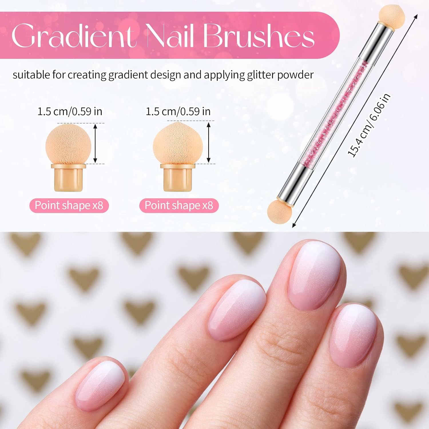 4-Piece UV Gel Gradient Sponge Pens with 16 Replacement Heads – Pink/White, Double-Head Nail Art Brushes