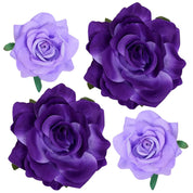Topbuti Purple Rose Hair Clips – 4-Pack Fabric Flower Hairpins & Brooches for Women and Girls, 2 Sizes