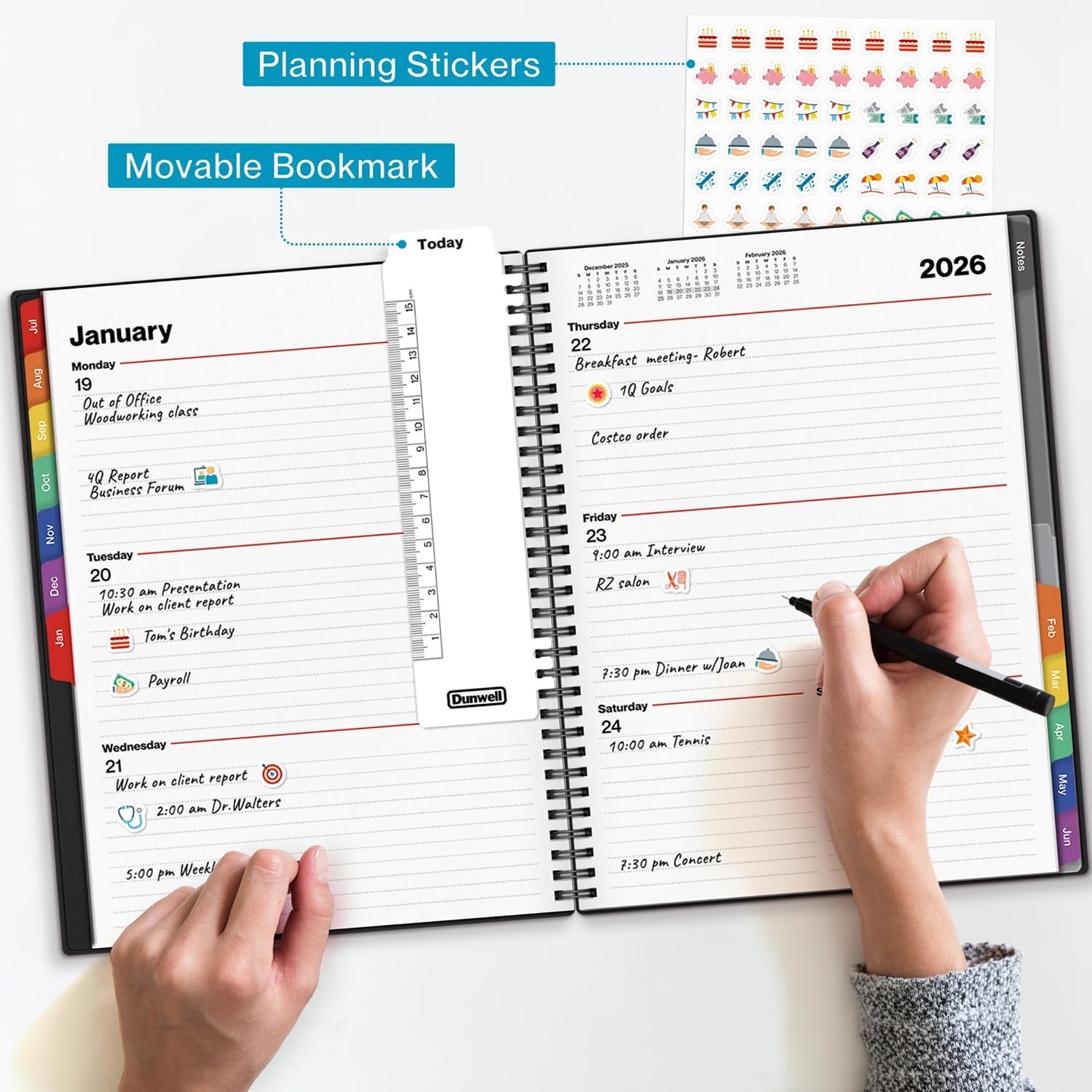 Large Academic Planner 2025–2026 – 8.5 x 11 Daily Calendar Book, July 2025 to June 2026, Spiral-Bound with Colorful Tabs, Stickers, Bookmark & Pocket