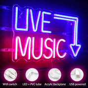 Wanxing Live Music Neon Sign – LED Wall Décor Light in Blue & Pink – USB Powered Neon Sign for Music Studio, Bedroom, Bar, or Party