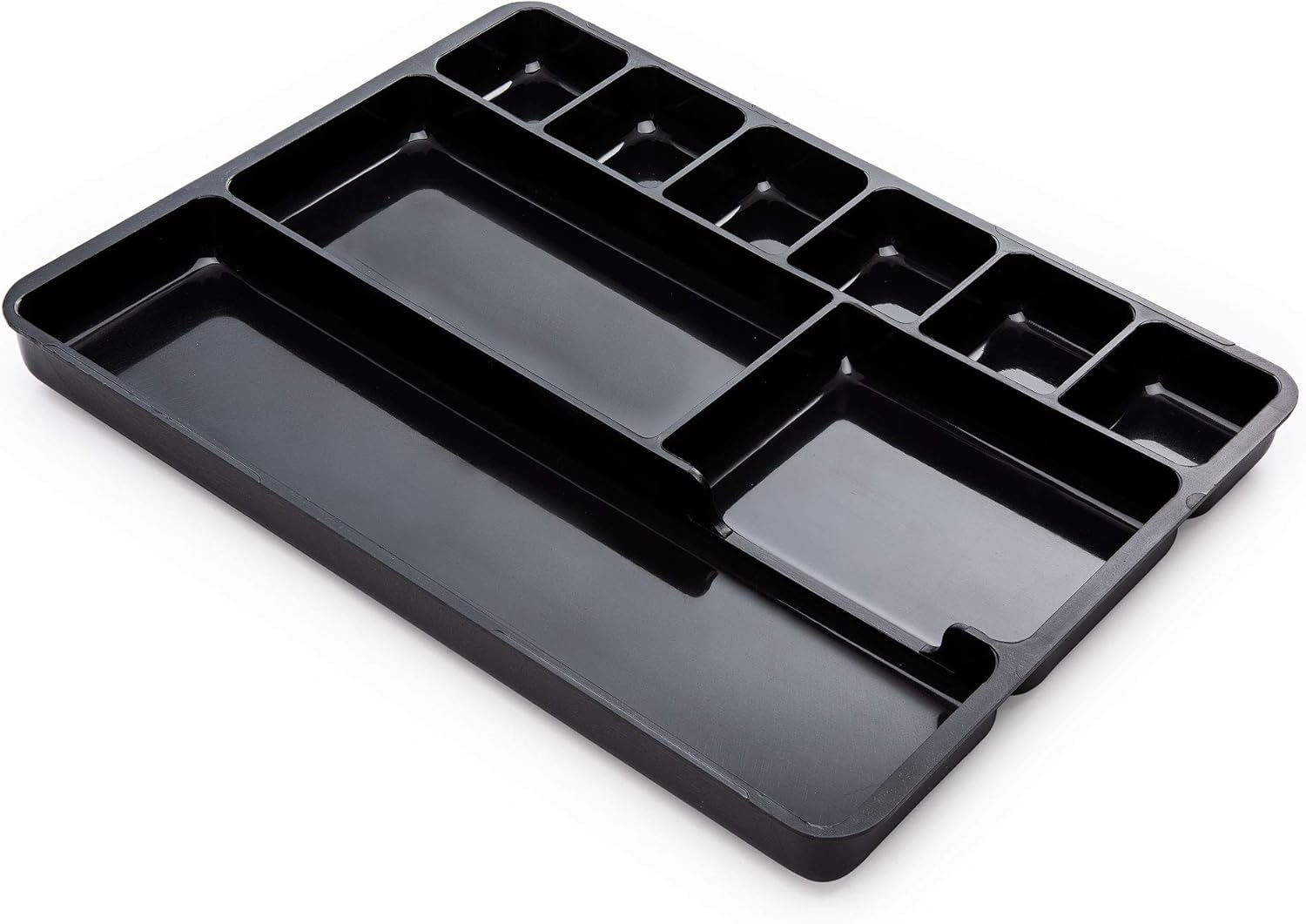Manaloom Desk Drawer Organizer Tray – 9 Storage Compartments – 2 Pack – Black Plastic Desk Drawer Organizers for Pens, Paper Clips, Sticky Notes & Office Supplies