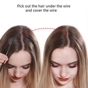 22” Ombre Invisible Wire Hair Extensions with Clips – Synthetic Long Wavy Curly Hairpiece, Brown to Golden, Adjustable Headband for Women