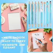 Estune 11-Piece Diamond Ballpoint Pens – Glitter Liquid Sand Crystal Pens for Women, Blue Ink, Metal Body (Blue)