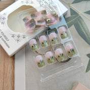 24Pcs Green French Tip Press-On Nails with Glitter Design – Short Square Fake Nails Lucky Clover Glue-On Nails for St. Patrick's Day & Spring Manicure