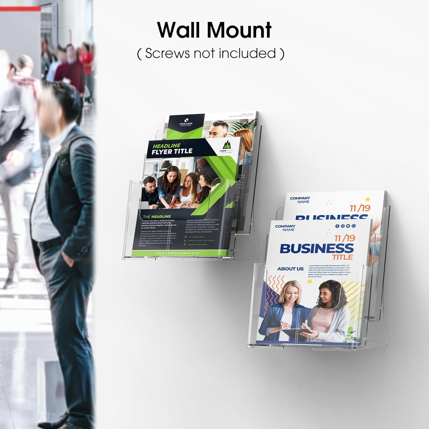 MaxGear 2-Tier Acrylic Brochure Holder 6x9 Inch – Clear Literature Display Stand for Pamphlets, Booklets, Flyers – Wall Mount or Countertop Use – 4 Pack