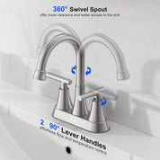Hurran 4-Inch Brushed Nickel 3-Hole Bathroom Faucet with Pop-Up Drain & Supply Lines – Stainless Steel Centerset Vanity Sink Faucet