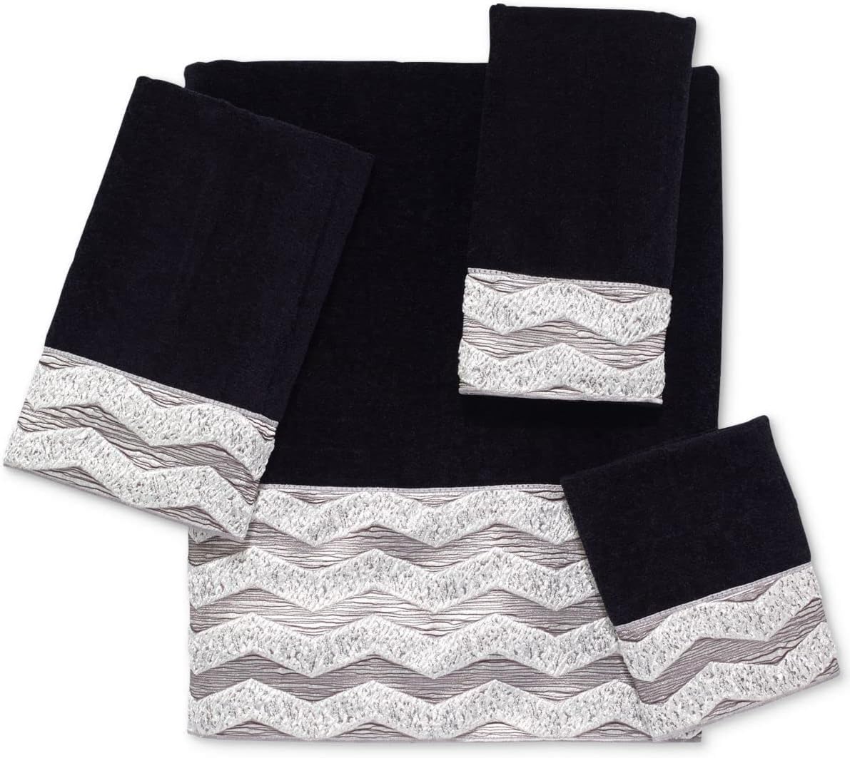 Avanti Galaxy Chevron Bordered Cotton Bath Towel – 27" x 50" – Black – Soft & Absorbent