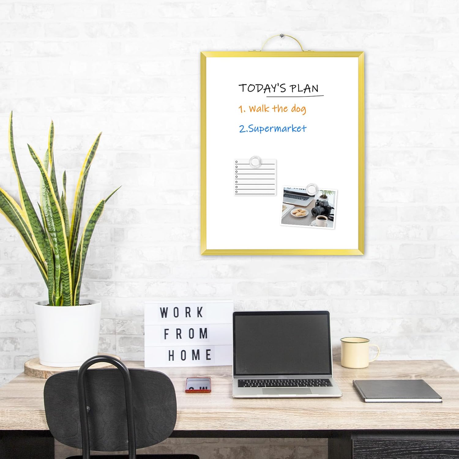 Double-Sided Magnetic White Board Dry Erase Board, 14"x11" Hanging Portable Whiteboard for Wall – Gold