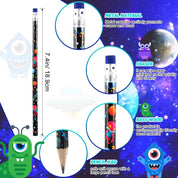 Geyee 36 Pcs Space & Hawaiian Shark Theme Pencils – Fun Novelty Party Favors with Erasers – Wood Writing Pencils for Birthday Parties & Classroom Rewards