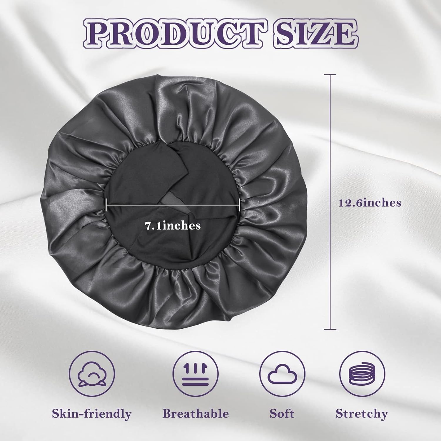 2Pcs Silk Bonnet for Sleeping – Satin Hair Bonnets with Soft Elastic Band, Sleep Cap Hair Wrap for Women (Black/Gold)