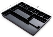 Manaloom Desk Drawer Organizer Tray – 9 Storage Compartments – 2 Pack – Black Plastic Desk Drawer Organizers for Pens, Paper Clips, Sticky Notes & Office Supplies