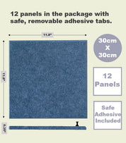 47"x35" Large Cork Board Alternative – 12-Pack Felt Wall Tiles with Removable Adhesive Tabs – Ocean Blue Pin & Tack Board for Home or Office
