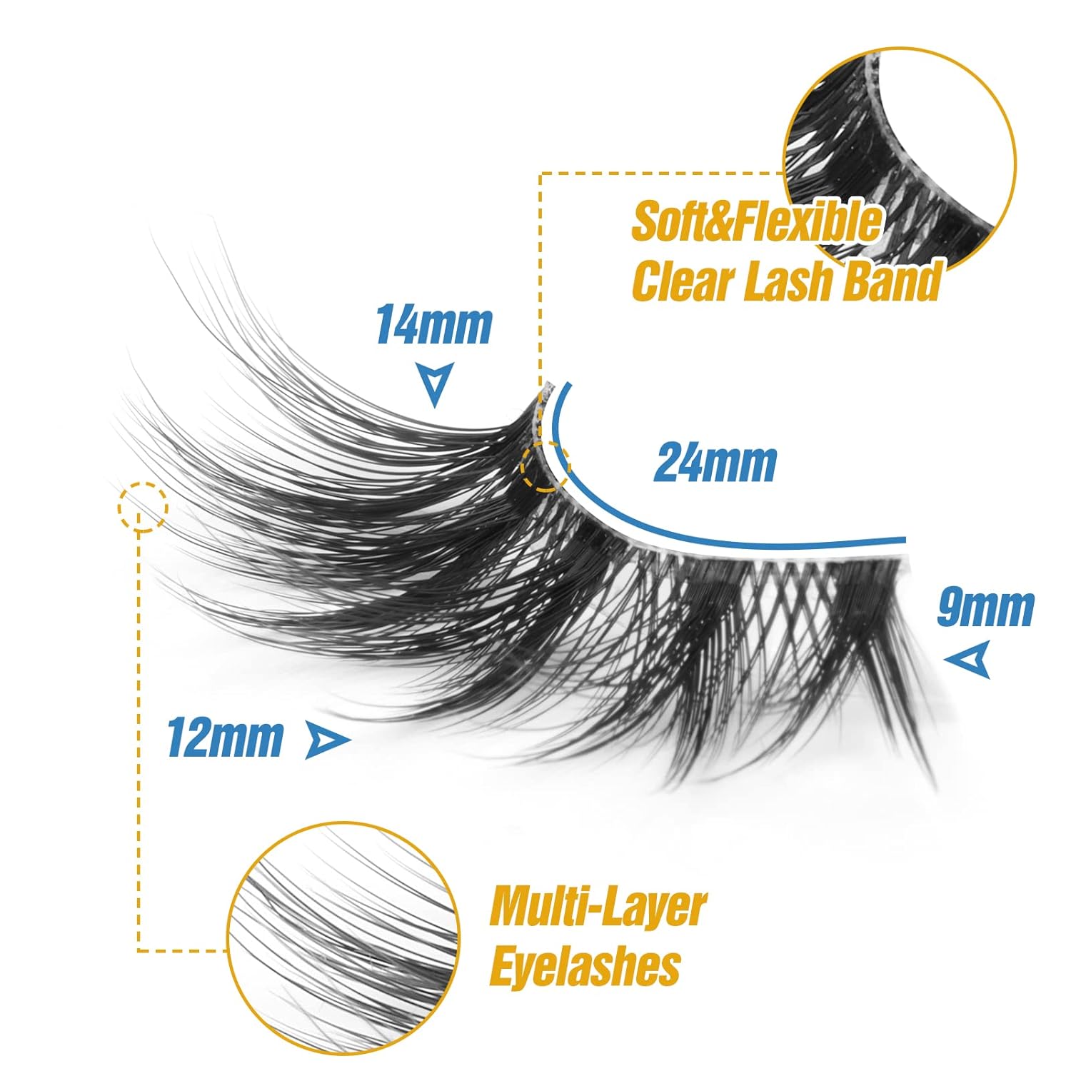 Zanlufly Half Lashes Manga Natural Wispy 3/4 Cat Eye False Eyelashes – Reusable Soft Faux Mink Lashes with Clear Band (Black)