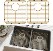 Sink Protectors for Kitchen Sink – Universal Double Bowl Bottom Grid, Offset Drain, Golden Stainless Steel, 11.6" x 13.12", 2-Pack