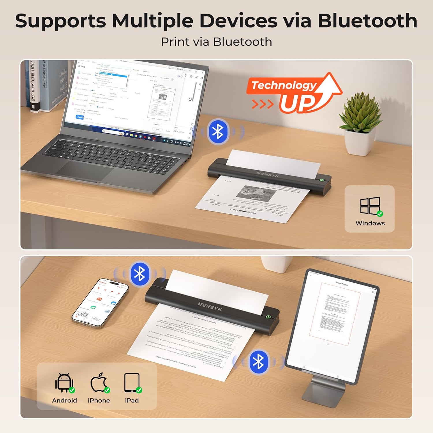 ITP02L Portable Wireless Printer – Bluetooth Travel Printer, Supports 8.5"x11" & A4 Thermal Paper, Compatible with Android & iOS, Black