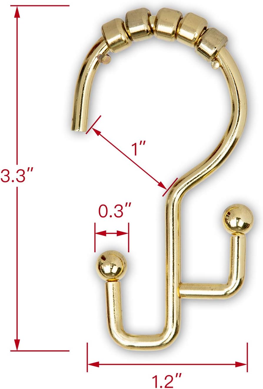 Utopia Alley Double Roller Shower Curtain Hooks – Set of 12 Metal Shower Curtain Rings for Bathroom – Gold