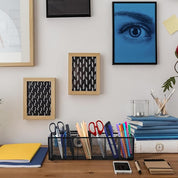 Teling 2 Pcs Mesh Desk Organizer - Black Metal Pen Holder with 6 Compartments, Desktop Stationery Pencil Caddy Basket