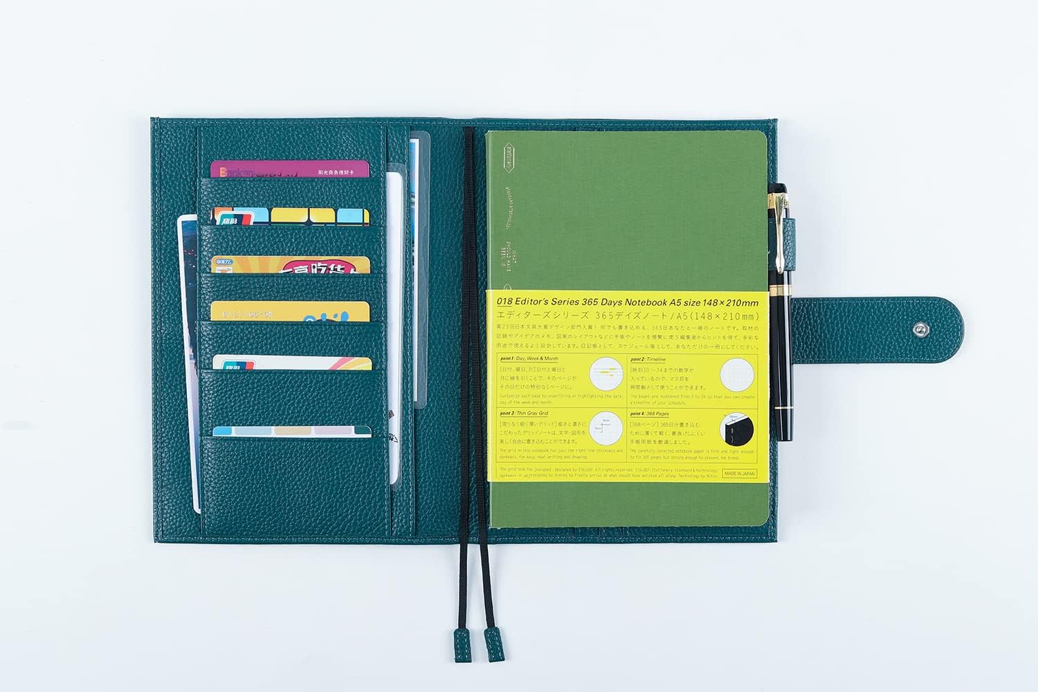 Leather Cover for A5 Notebooks – Fits Hobonichi Cousin, Stalogy & Midori MD Planners, Pebbled Deep Teal