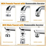 Faucet Adapter with Aerator – Sink Faucet to Garden Hose Adapter, 3/4" GHT Thread, Brass Chrome-Plated Connector